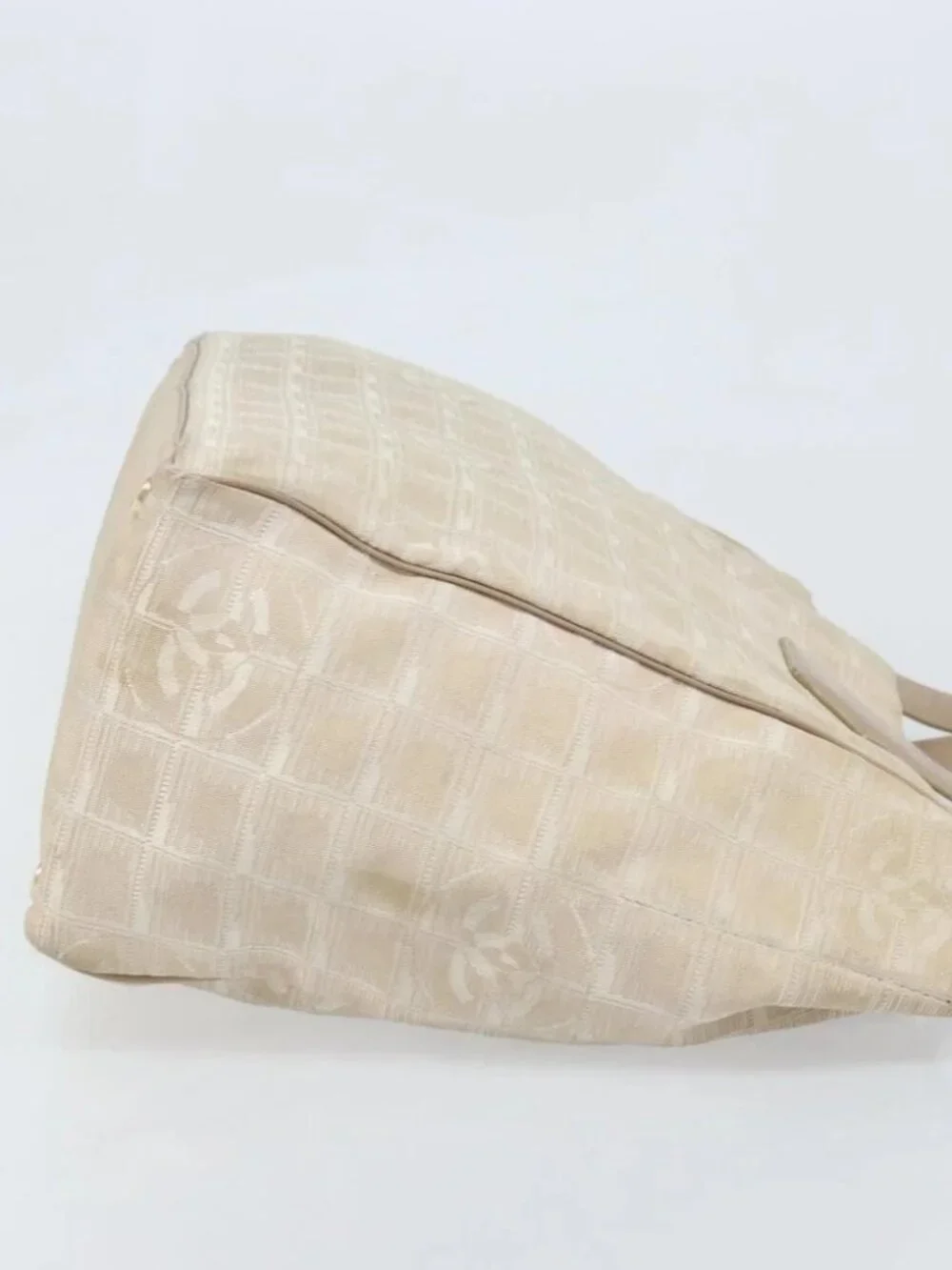 CHANEL New Travel Line Tote Bag Nylon Beige Gold CC Auth ti3788